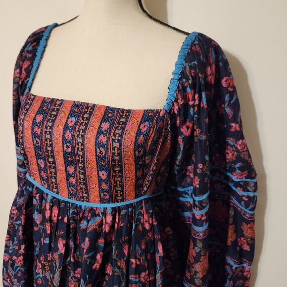 NWT free People Endless Afternoon Boho Mini Dress Balloon Sleeve  SZ L - Picture 7 of 16